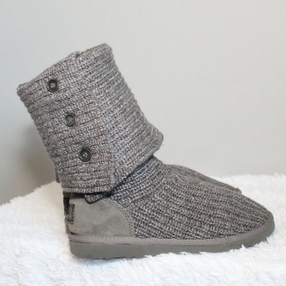UGG Shoes - UGG Classic Cardy Button Detailed Sweater Knit Boots 5819 Gray Size 8 H12130